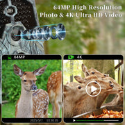 Blazevideo A106W 4K WIFI 64MP Caméra de surveillance 100ft Vision nocturne activée par le mouvement, vitesse de déclenchement de 0,1 seconde, sans lueur, étanche, pour l'observation de la faune et la sécurité du jardin