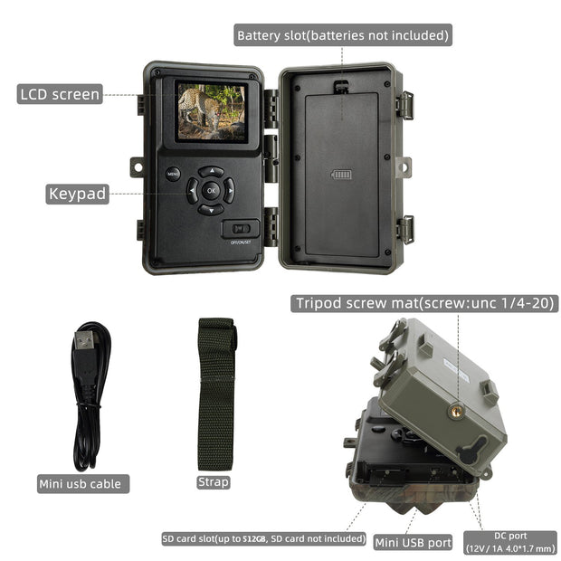 Caméra et Moniteurs de Chasse 48MP 1296P avec Son et Vision Nocturne,Détecteur de Mouvement No Glow 940nm Infrarouge IP66 Étanche|A323 Vert foncé
