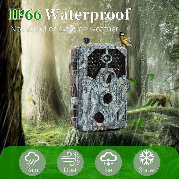 Pack x2 Blazevideo A106W 4K WIFI 64MP Caméra de surveillance 100ft Vision nocturne activée par le mouvement, vitesse de déclenchement de 0,1 seconde, sans lueur, étanche, pour l'observation de la faune et la sécurité du jardin