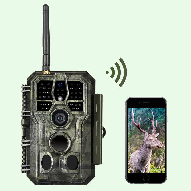 Caméra de Chasse WiFi Bluetooth, 64MP HD 1296P et Vision Nocturne,0.1S Temps de Déclenchement,No Glow LED Infrarouge et IP66 Étanche|A280W Vert