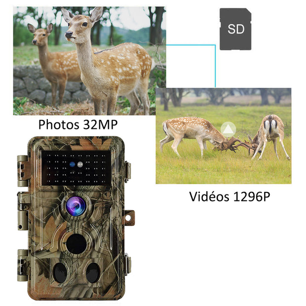 Caméra de Chasse 32MP 1296P 940nm IR Camera Chasse Infrarouge Vision Nocturne, 0,1s Vitesse de Dclenchement Caméra de Jeu IP66 Étanche |A262 Gris