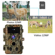 Pack x10 Caméras Piège Photo 32MP 1296P 940nm IR Camera Chasse Infrarouge Vision Nocturne, 0,1s Vitesse de Dclenchement Caméra de Jeu IP66 Étanche|A262