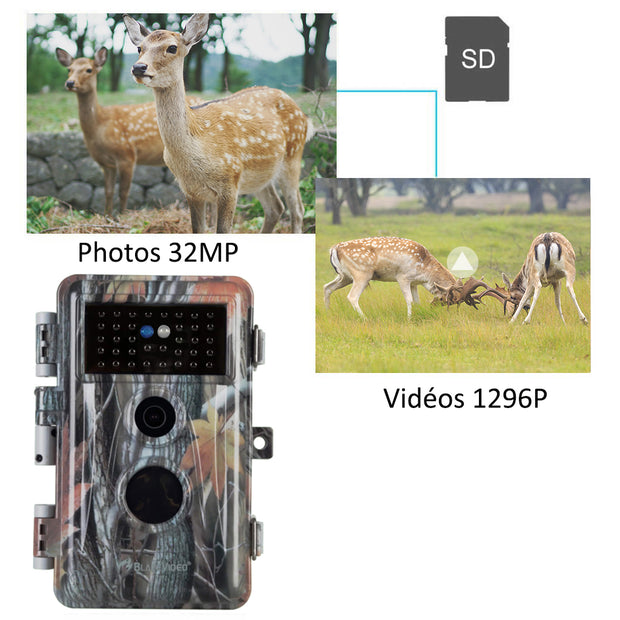 Pack x4 Caméras Animaux Nocturne Vision 32MP HD1296P,Détection de Mouvement PIR de 70° Étanche IP66 et Fonction Time Lapse |A252 Camouflage Sombre