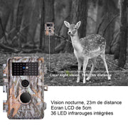 Caméra de Chasse Nocturne Vision 32MP HD 1296P,Détection de Mouvement PIR de 70° Étanche IP66 et Fonction Time Lapse |A252 Clair