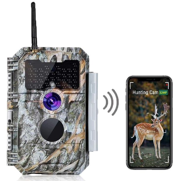 Caméra de Chasse WiFi Bluetooth,32MP et des vidéos HD 1296P,Détection de Mouvement 110°PIR, Protection de Mot de Passe et IP66 Étanche|W600 Gris