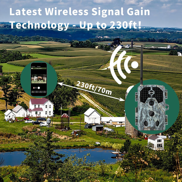 Pack x2 Blazevideo A106W 4K WIFI 64MP Caméra de surveillance 100ft Vision nocturne activée par le mouvement, vitesse de déclenchement de 0,1 seconde, sans lueur, étanche, pour l'observation de la faune et la sécurité du jardin