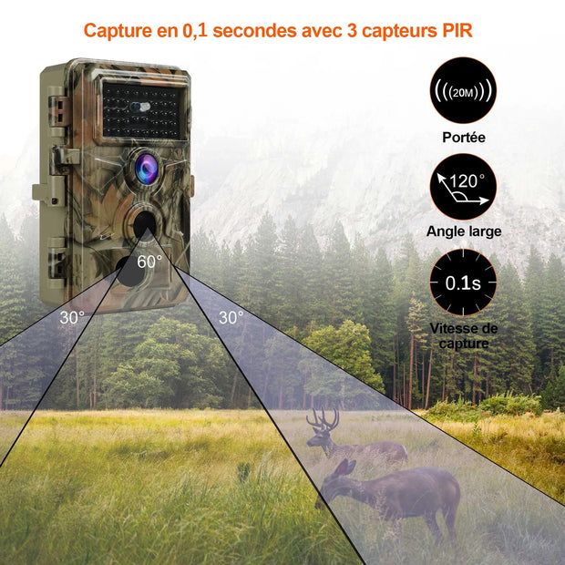 Caméra de Chasse 32MP 1296P 940nm IR Camera Chasse Infrarouge Vision Nocturne, 0,1s Vitesse de Dclenchement Caméra de Jeu IP66 Étanche |A262 Gris
