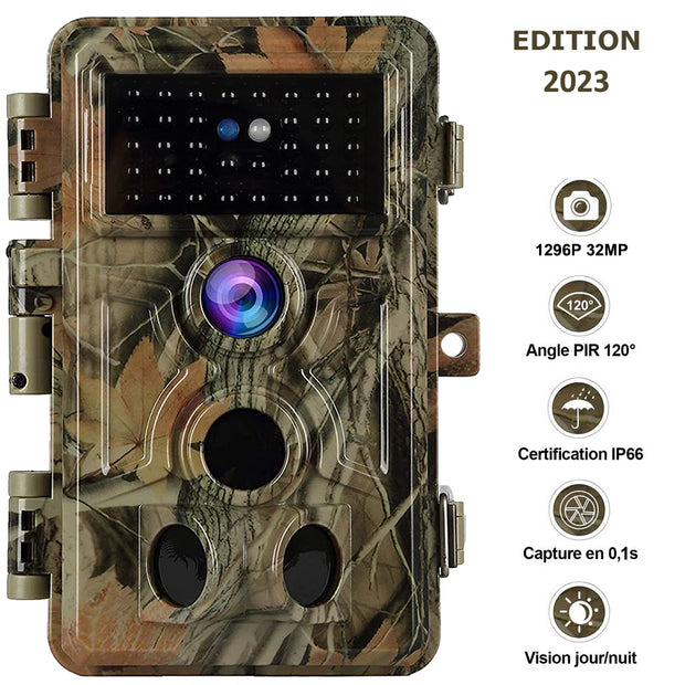 Caméra de Chasse 48MP 1296P 940nm IR Camera Chasse Infrarouge Vision Nocturne, 0,1s Vitesse de Dclenchement Caméra de Jeu IP66 Étanche |A262Vert