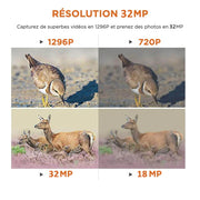 Pack x4 Caméras Piège Photo 32MP 1296P 940nm IR Camera Chasse Infrarouge Vision Nocturne, 0,1s Vitesse de Dclenchement Caméra de Jeu IP66 Étanche|A262