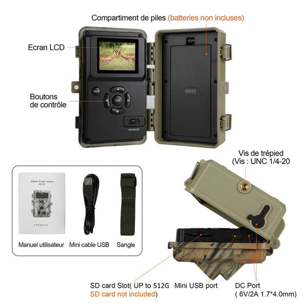 Pack x2 Caméras de Chasse 32MP 1296P 940nm IR Camera Chasse Infrarouge Vision Nocturne, 0,1s Vitesse de Dclenchement Caméra de Jeu IP66 Étanche |A262 Gris