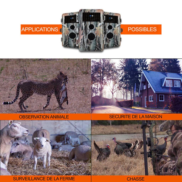 Pack x2 Caméras de Chasse Nocturne Vision 32MP HD 1296P,Détection de Mouvement PIR de 70° Étanche IP66 et Fonction Time Lapse |A252 Camouflage Sombre