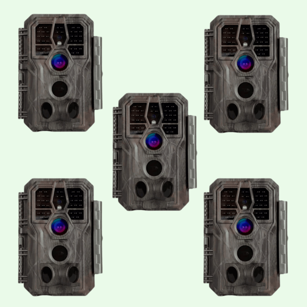 Pack x5 Caméras de Chasse, 32MP 1296P avec Son et Vision Nocturne, IP66 Étanche et No Glow LED Infrarouge, Activé par Le Mouvement|A280 Gris foncé