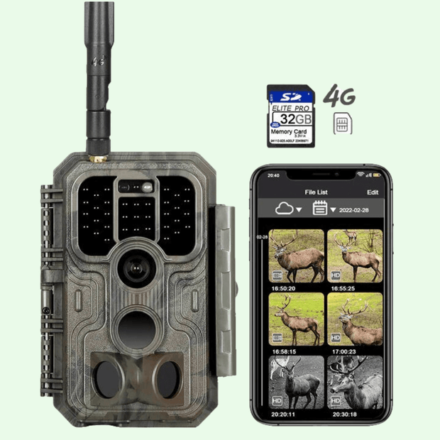 4G LTE Caméra de chasse 32MP 1296P avec carte SIM et 32GB SDCard Nocturne No Glow Invisible Infrarouge Détecteur de Mouvement | A390G Rouge