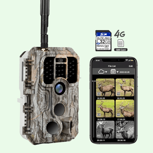 4G LTE Caméra de chasse 32MP 1296P avec carte SIM et 32GB SDCard Nocturne No Glow Invisible Infrarouge Détecteur de Mouvement | A390G Gris