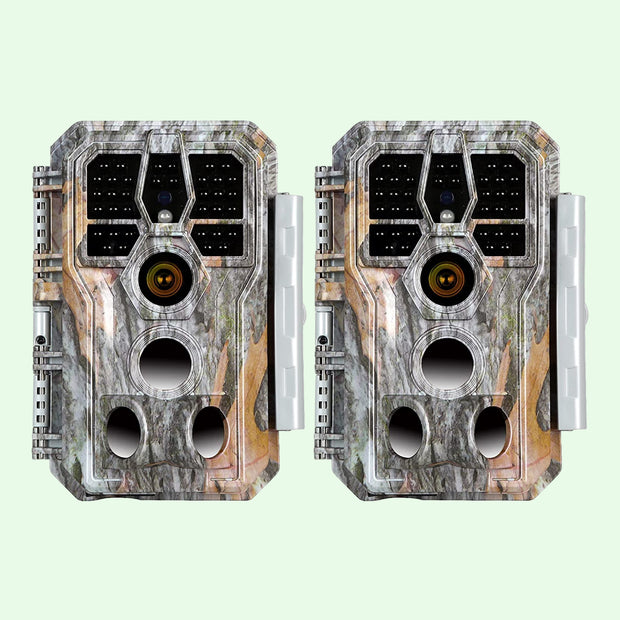 Pack x2 Caméras de Chasse, 32MP 1296P avec Son et Vision Nocturne,0.1S Temps de déclenchement No Glow LED Infrarouge, IP66 Étanche|A280 Gris clair