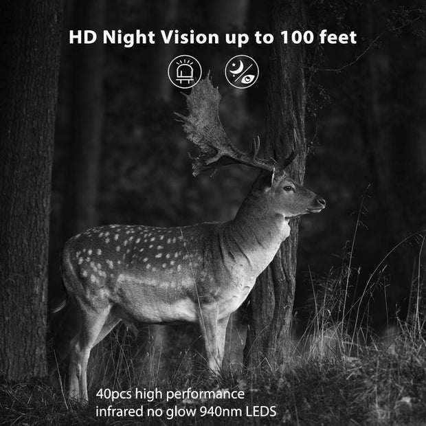 Pack x2 Photo 32MP Vidéo Full HD 4K 2160P Caméras de Chasse avec Audio et Détecteur de mouvement Vision nocturne Distance max. Distance jusqu'à 100ft, vitesse de déclenchement 0.1s, IP66 Étanche | T326 Gris