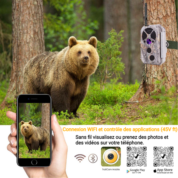 Caméra Piege Photographique Nocturne WiFi Bluetooth 32MP 1296P, 0.1S Temps de Déclenchement, Détection de Mouvement 120°PIR, IP66 Étanche|A350W Rouge