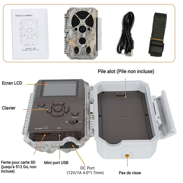 Caméra de Chasse WiFi Bluetooth, 48MP HD 1296P et Vision Nocturne,0.1S Temps de Déclenchement,No Glow LED Infrarouge et IP66 Étanche|A280W Vert