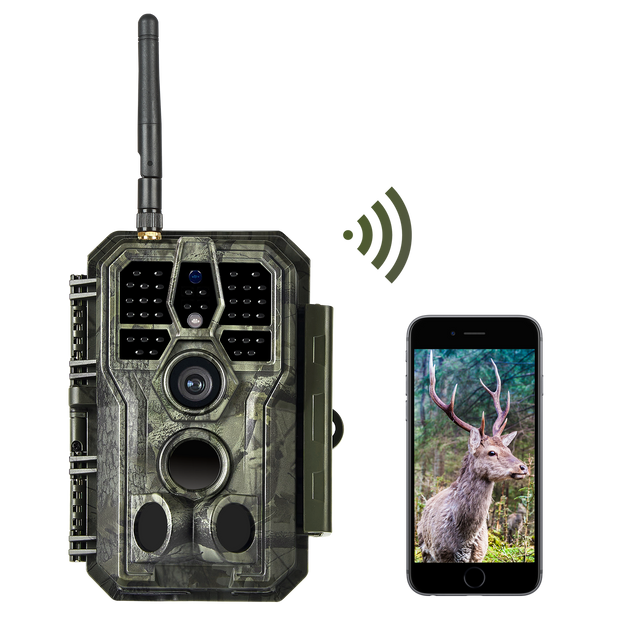 Caméra de Chasse WiFi Bluetooth, 48MP HD 1296P et Vision Nocturne,0.1S Temps de Déclenchement,No Glow LED Infrarouge et IP66 Étanche|A280W Vert