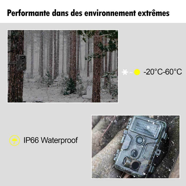 Pack x2 Caméras de Chasse, 32MP 1296P avec Son et Vision Nocturne, IP66 Étanche et No Glow LED Infrarouge, Activé par Le Mouvement|A280 Gris foncé