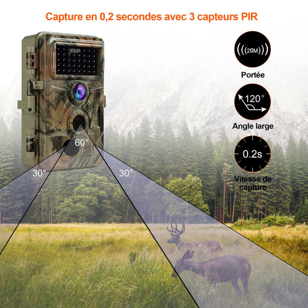 Pack x2 Caméras Piège Photo 32MP HD 1296P et Nocturne Vision,0,1s Vitesse de Dclenchement IP66 Étanche, carte SD 32Go et lecteur carte SD|A262 Vert